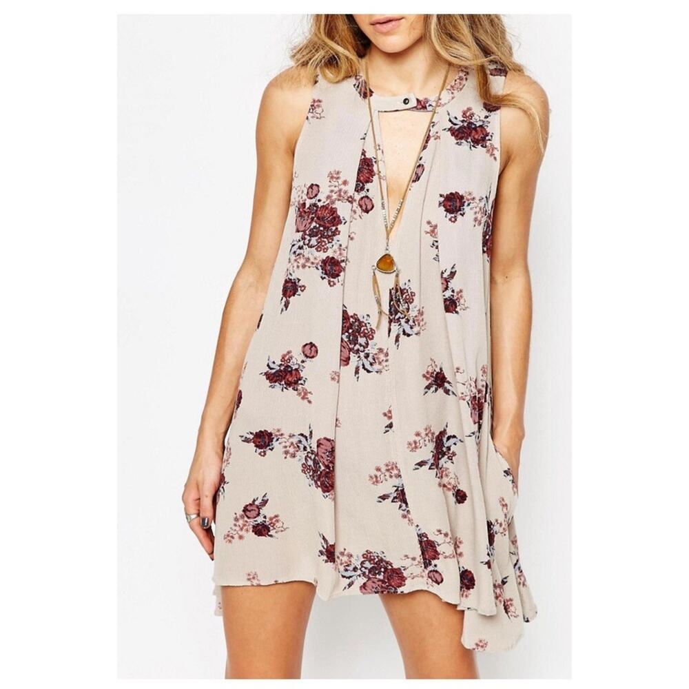 Free‎ People Women's Swing Dress Sz XS Stone Floral Fairycore Boho Festival NWTS